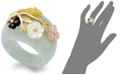 Macy's Jade and Multicolored Mother of Pearl (8mm) Flower Ring in 14k Gold over Sterling Silver